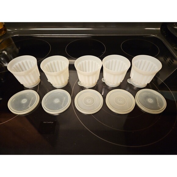 Set Of 5 Vintage Tupperware Jel-ette Jello Single Mold Cups With Lids #297 - Picture 2 of 9